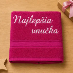 vysivana-osuska-najlepsia-vnucka-cyklamenova-lawli Cyklámenová vyšívaná froté osuška s bielym kaligrafickým nápisom Najlepšia vnučka