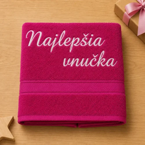 vysivana-osuska-najlepsia-vnucka-cyklamenova-lawli Cyklámenová vyšívaná froté osuška s bielym kaligrafickým nápisom Najlepšia vnučka
