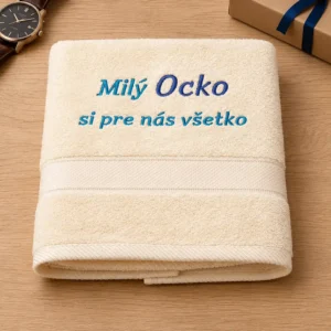 vysivana-osuska-s-napisom-mily-ocko-kremova-lawli Krémová vyšívaná froté osuška s nápisom Milý ocko v tyrkysovej a tmavomodrej farbe