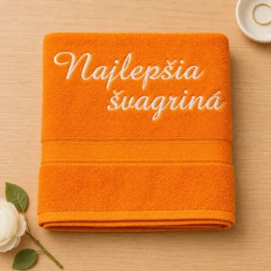 vysivana-osuska-s-napisom-najlepsia-svagrina-oranzova-lawli Oranžová vyšívaná froté osuška s bielym kaligrafickým nápisom Najlepšia švagriná