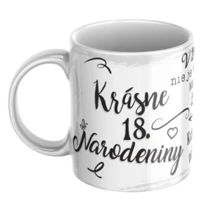 Biely hrnček k 18. narodeninám s citátom o veku a živote