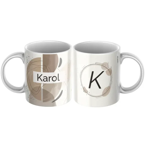 hrncek-s-menom-Karol Keramický hrnček s menom Karol a zemito-abstraktným motívom
