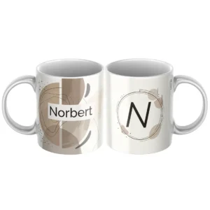 hrncek-s-menom-Norbert Keramický hrnček s menom Norbert a zemito-abstraktným motívom