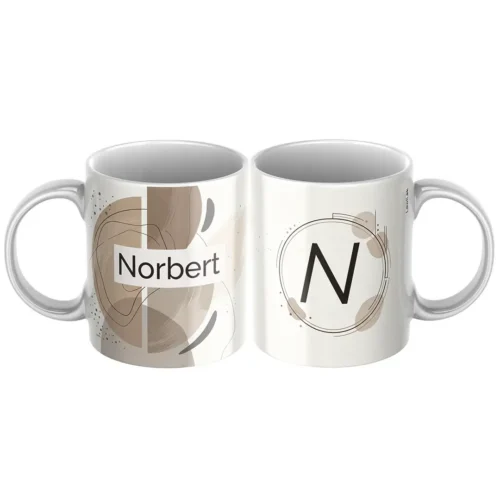 hrncek-s-menom-Norbert Keramický hrnček s menom Norbert a zemito-abstraktným motívom