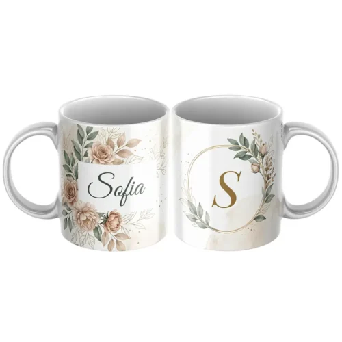 hrncek-s-menom-Sofia Keramický hrnček s menom Sofia a vintage krémovým kvetinovým motívom