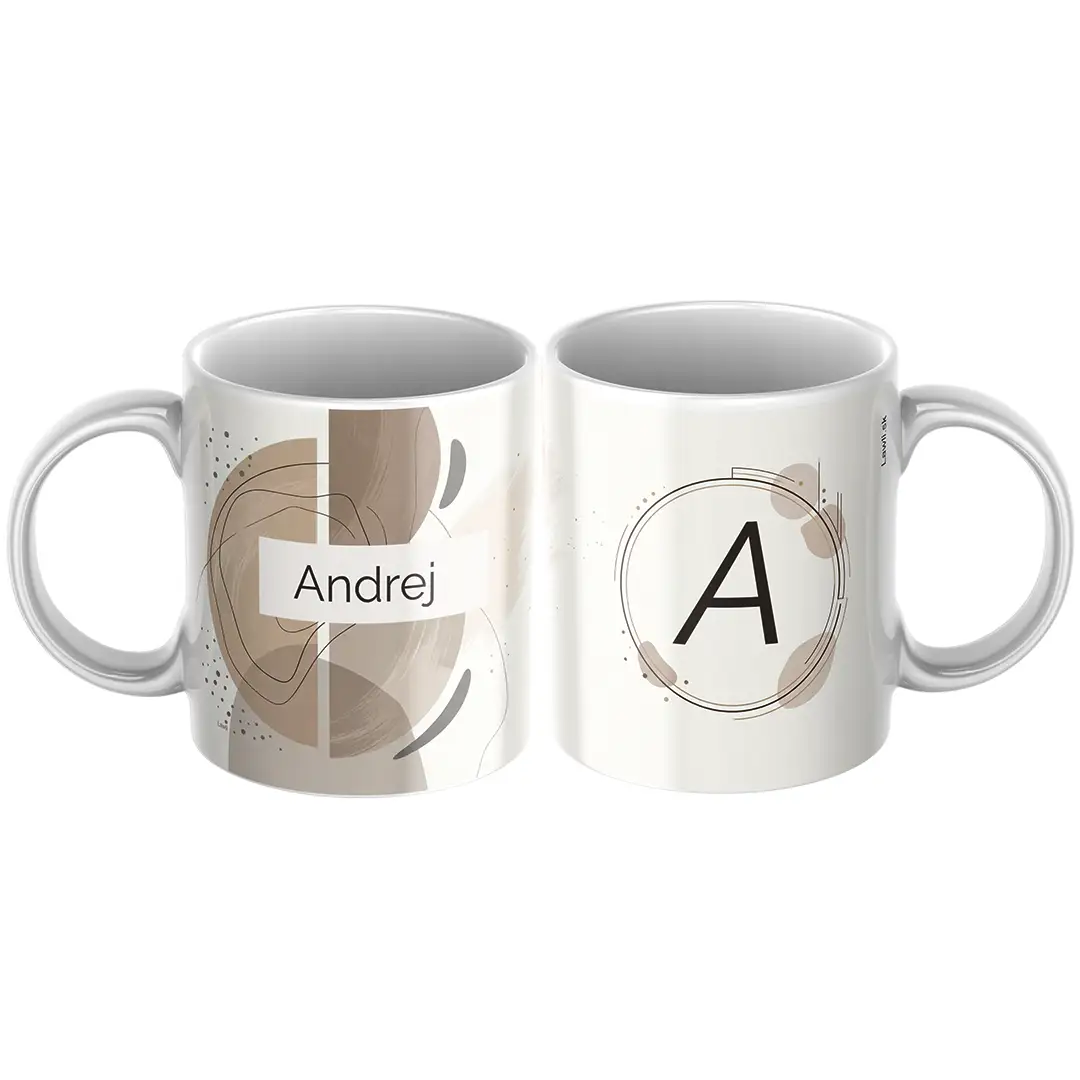 Keramický hrnček s menom Andrej a moderným zemitým abstraktným vzorom