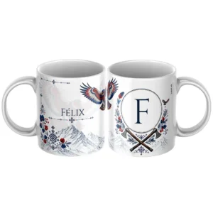 hrncek-s-menom-felix Keramický hrnček s menom Félix a folklórnym motívom s orlom a valaškami
