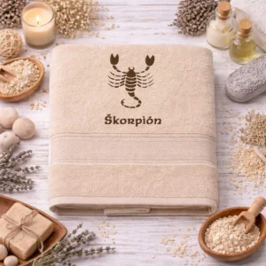 vysivana-osuska-znamenie-skorpion Vyšívaná froté osuška so symbolom zverokruhu Škorpión a vlastným menom