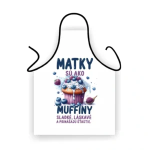 Zástera pre mamu s farebným muffinom, čučoriedkami a malinami Biela zástera Matky sú ako muffiny s motívom ovocného muffinu Zástera - Matky sú ako muffiny