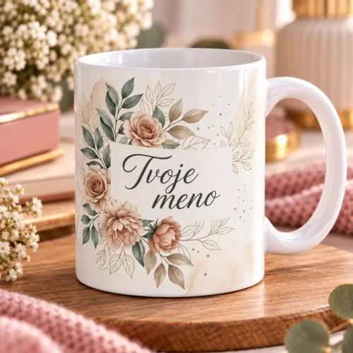 hrncek-s-menom-a-monogramom-bezove-ruze Biely keramický hrnček s motívom béžových a cappuccino ruží s vlastným menom a monogramom